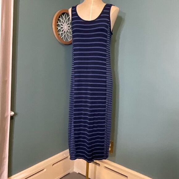Kenar Blue & Navy Striped Sleeveless Midi Tank Dress - Size L - Picture 6 of 9